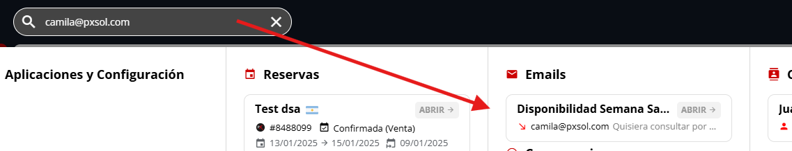 Interfaz mostrando resultados de búsqueda al escribir el nombre de un contacto en el omnibox.